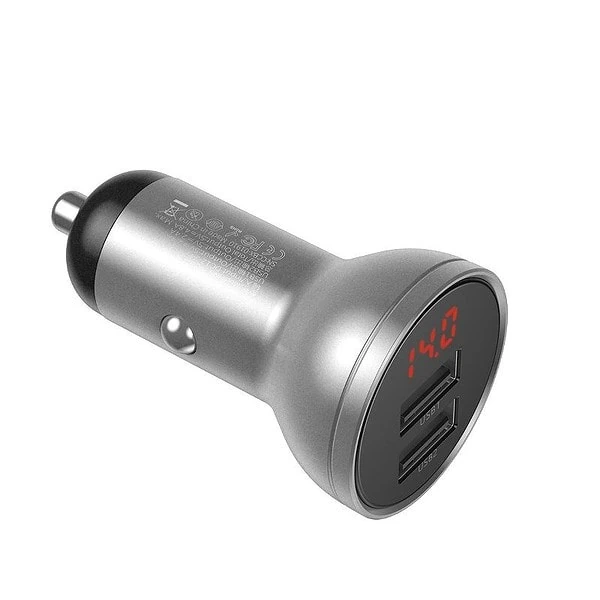 Baseus Digital Display Dual USB 4.8A Car Charger 24W Silver cena