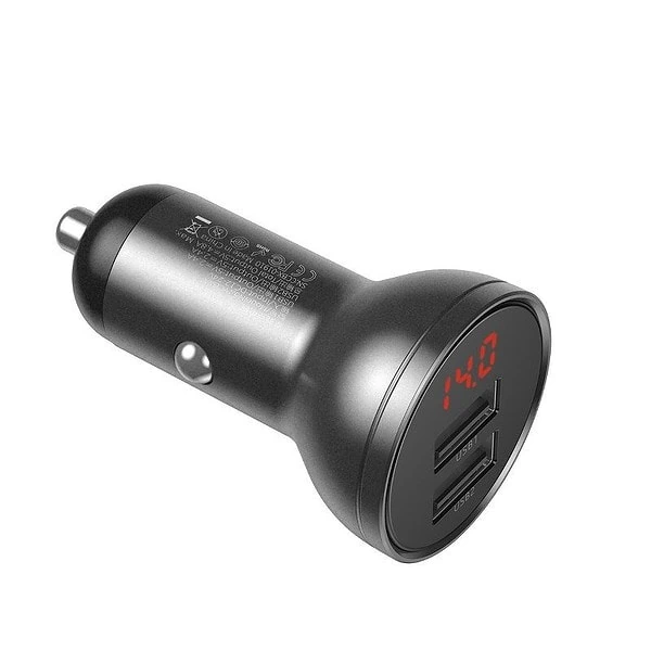 Baseus Digital Display Dual USB 4.8A Car Charger 24W with Three Primary Colors 3-in-1 Cable USB 1.2M Black Suit Grey cena