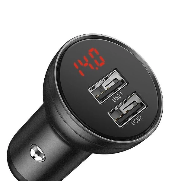 Baseus Digital Display Dual USB 4.8A Car Charger 24W with Three Primary Colors 3-in-1 Cable USB 1.2M Black Suit Grey navod