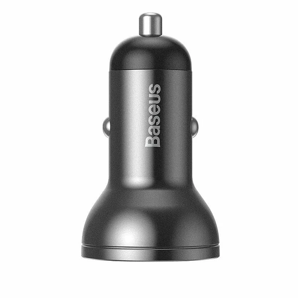 Baseus Digital Display Dual USB 4.8A Car Charger 24W with Three Primary Colors 3-in-1 Cable USB 1.2M Black Suit Grey sk