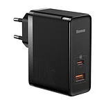 Baseus GaN USB-C + USB wall charger, 100W + 1m cable (black)