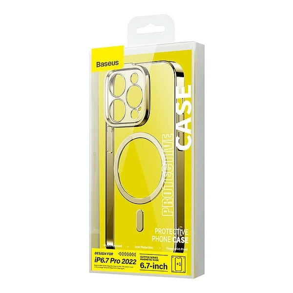 Baseus Glitter Magnetic Case for iPhone 14 Pro Max (Gold) + tempered glass + cleaning kit sk