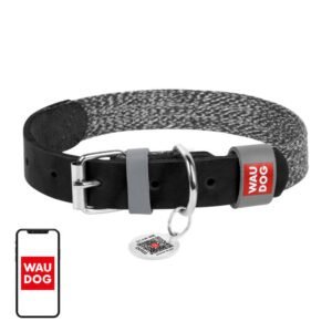 Leather dog collar with QR code Waudog size L w. 25mm