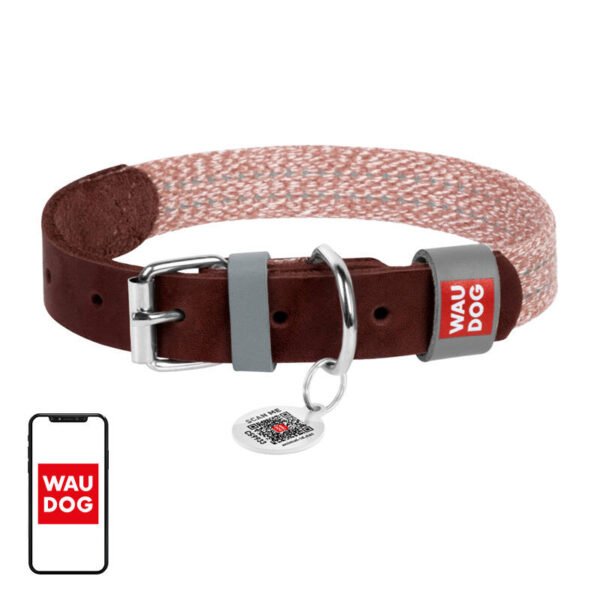 Leather dog collar with QR code Waudog size L w. 25mm