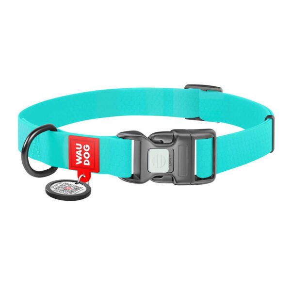 Luminous waterproof dog collar with QR code Waudog size M turquoise