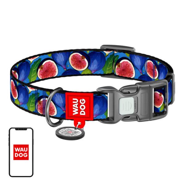 Nylon dog collar with QR code Waudog "Fig" size L