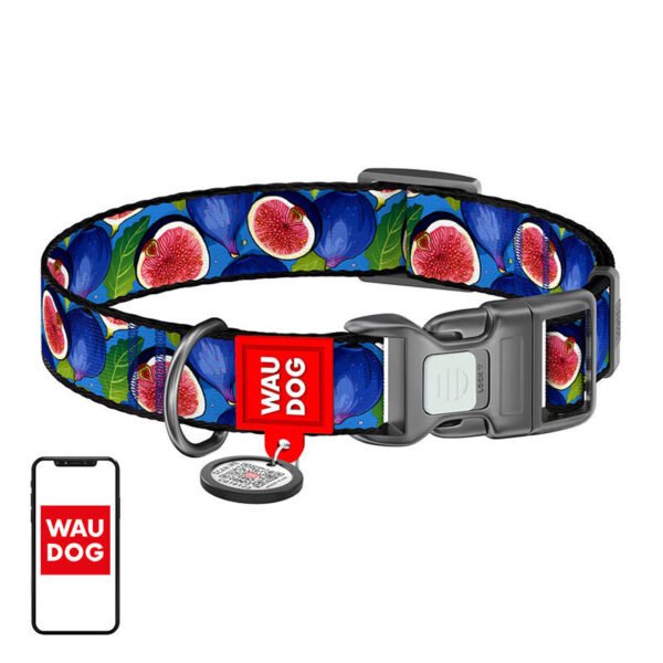 Nylon dog collar with QR code Waudog "Fig" size XL