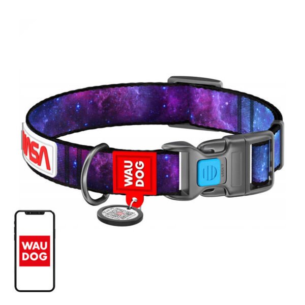 Nylon dog collar with QR code Waudog "NASA21"