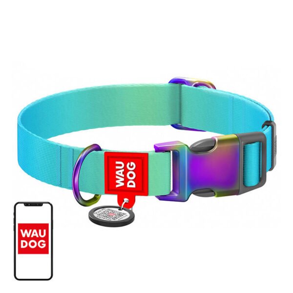 Nylon dog collar with QR code Waudog gradient