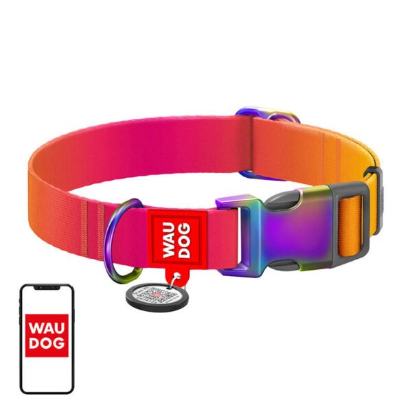 Nylon dog collar with QR code Waudog gradient