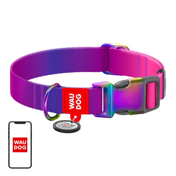 Nylon dog collar with QR code Waudog gradient