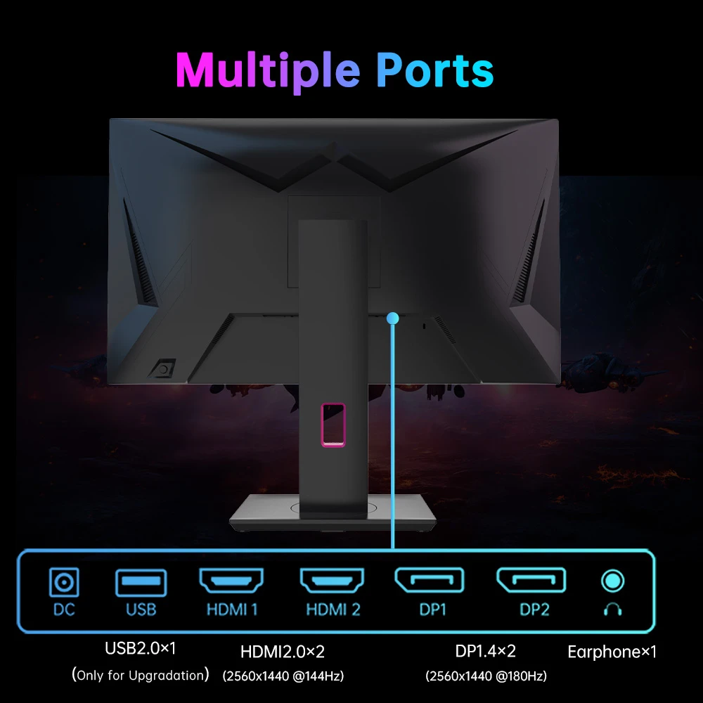 KTC H27T22 27-inch Gaming Monitor 2560x1440 QHD 16:9 ELED 180Hz Fast IPS Panel Screen 1ms GTG Response Time 99% sRGB HDR10 Low Motion Blur Compatible with FreeSync G-SYNC USB 2xHDMI2.0 2xDP1.4 Audio Out Horizontal & Vertical Rotated VESA Mount