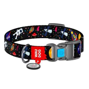 Nylon dog collar with QR code Waudog "NASA" size L