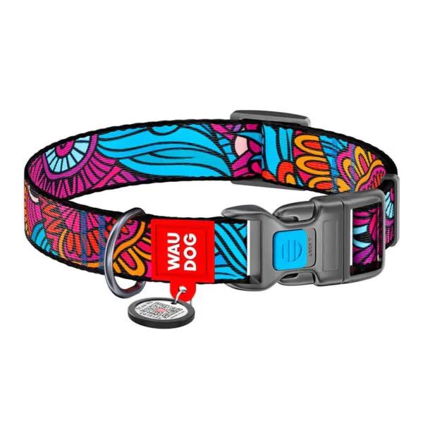 Nylon dog collar with QR code Waudog "Summer" size XL